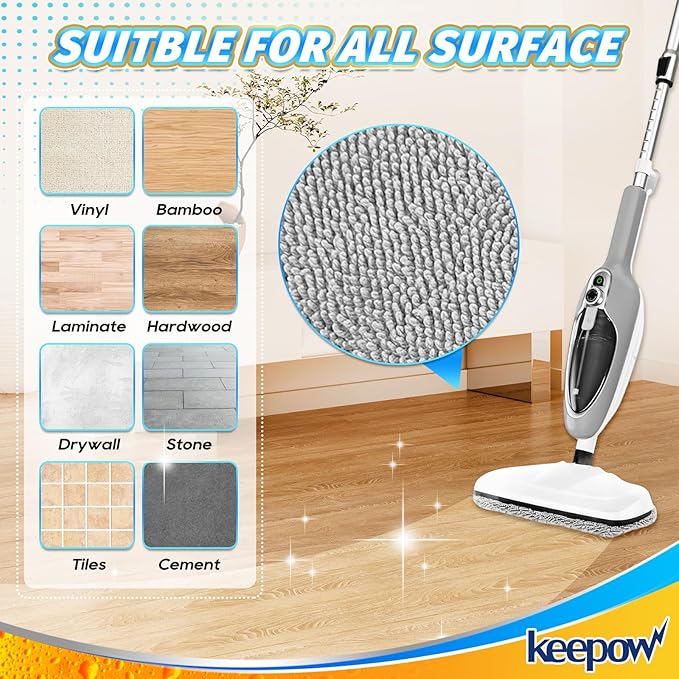 KEEPOW Steam Mop Pads Compatible with GorFanty Steam Mop Model GF-6610B/GF-6610, Steam Mop Cloth with Washable Highly Absorbent Microfiber Pad Steam Mop Replacement Pads for Floor Steamer Mop 2 Pack