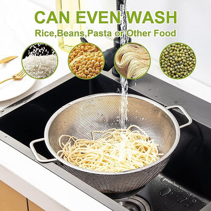 Gulex Stainless Steel Colander and Strainer Set(5-Quart and 3-Quart)， Strainer for Kitchen Food, Dishwasher Safe