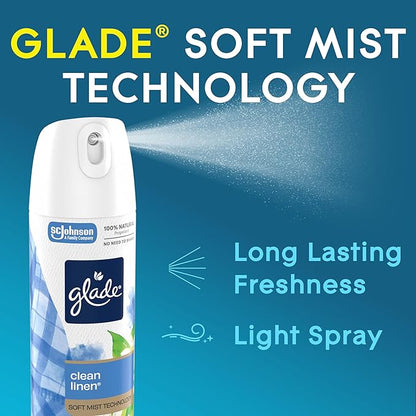 Glade Air Freshener Room Spray, Clean Linen Scent, Odor Fighting to Deliver Long Lasting Freshness, 7.3 Oz, 6 Count