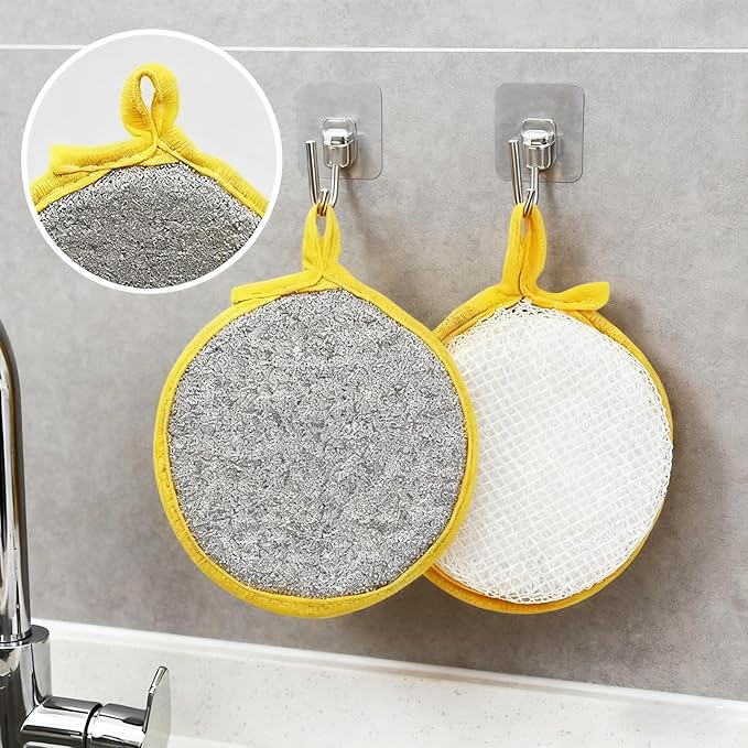 Double Sided Dish Sponges, Extra Thick 2.5cm Scrub Sponges Non Scratch for Kitchen, Heavy Duty Scouring Pads with Handle Hole for Dish Washing, Sink & Stove Cleaning (10 Pack)