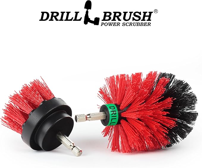 2 Piece Mini Size Red Stiff Bristle Rotary Cleaning Drillbrushes for Cleaning Siding, Brick, Stone, Fireplaces, Decks, Gutters, and More by Drillbrush