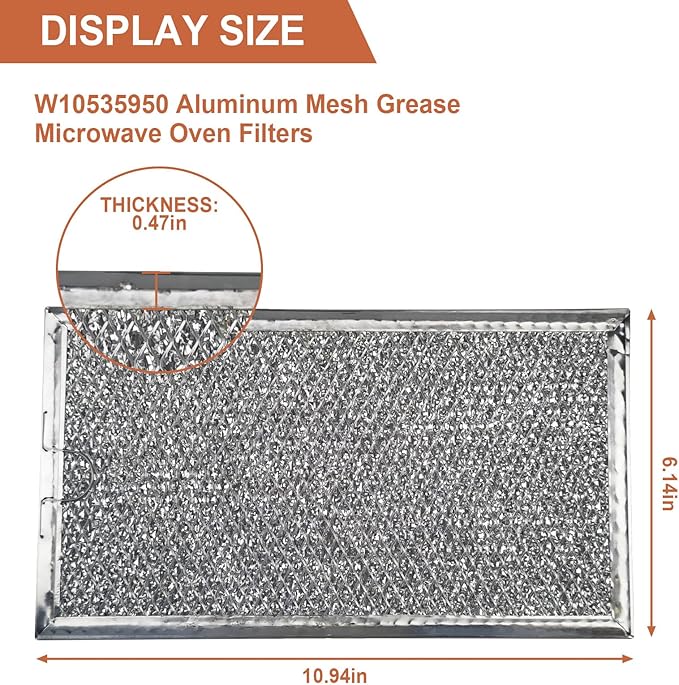 2 Pack W10535950 Aluminum Mesh Grease Microwave Oven Filters Replacement for Whirlpool Replace W10535950, PS8769987