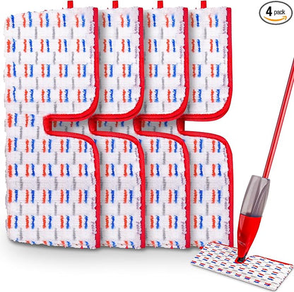 4 Pack Mop Refill Pads Compatible with O-Cedar ProMist MAX Spray Mop Reusable Pads Refills Microfiber Replacement Heads Dry Wet Use Double Sided Machine Washable for All Surface Floor Cleaning