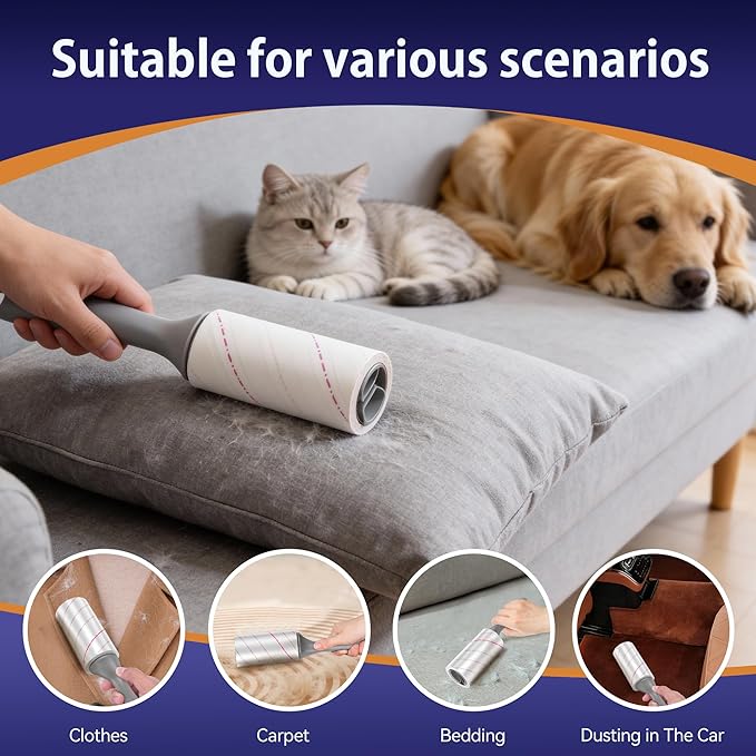 Lint Rollers for Pet Hair Extra Sticky，Portable Pet Lint Remover for Clothes, Sofa Bed, Car Seat, and More-(b440)