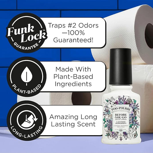 Poo-Pourri Before-You-Go Toilet Spray, Lavender Peppermint, 2 Fl Oz, Up to 100 Uses, Bathroom Odor Deodorizer, Plant-Based with Essential Oils for Home or Work, Travel Essentials, TSA Approved Size