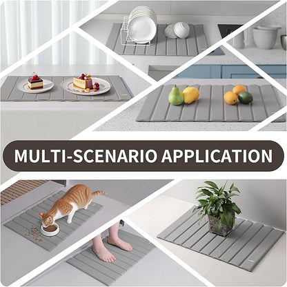 Stone Drying Mat for Kitchen Counter-Super Absorbent PU Dish Drying Mat, Quick Dry Stone Mat Kitchen for Dishes, Bottles & Cups, Large Foldable Stone Dish Drying Mat, Non-Slip Kitchen Mat