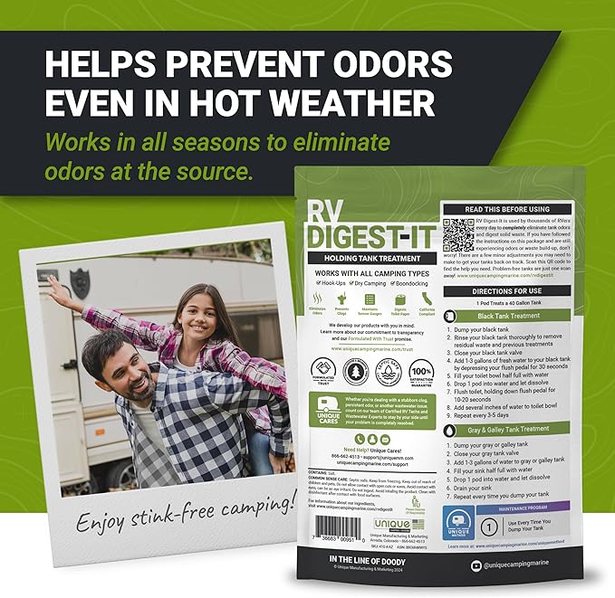 Unique RV Digest-It RV Toilet Treatment, Drop-In Pod - Convenient, Dissolvable, Mess-Free - Eliminates Odors and Liquifies Waste (60 Pods)