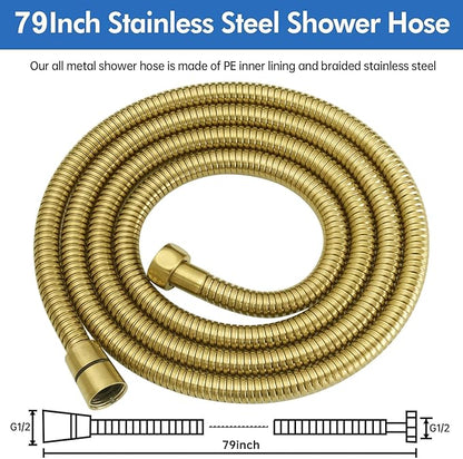 RUMOSE 79 inches Shower Hose Extra Long Stainless Steel Shower Tube Attachment Flexible Handheld Shower Sprayer Hose, Brushed Gold