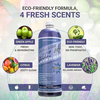 All Purpose Cleaner Concentrate - Advanage 20X The Wonder Cleaner Lavender for All Surfaces Around Bathroom, Kitchen, Oil and Grease, Multi Purpose Cleaner for Household Cleaning Solution | 32 FlOz