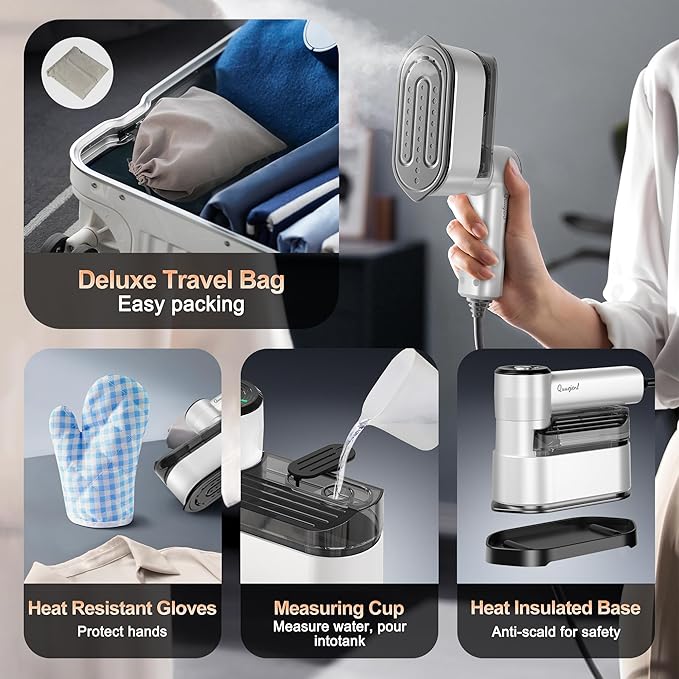 Travel Steamer for Clothes Small Iron - 1000W Portable Steamer & Mini Iron,10s Fast Heat, Handheld Mini Steamer with 8FT Cord, Foldable Handle, Travel, College Dorm & Home Essentials (White)