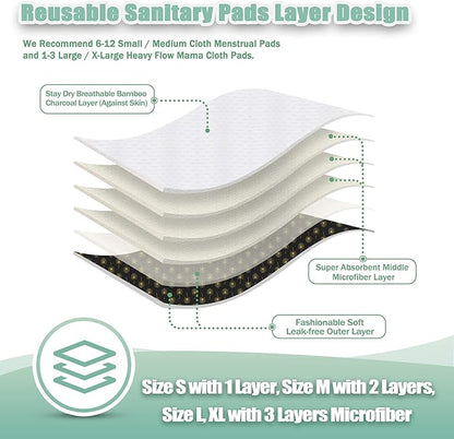 wegreeco Reusable Menstrual Pads - Reusable Sanitary Pads | Panty Liners | Soft Cloth Menstrual - 6 Pack with 1 Cloth Mini Wet Bag (Large, Dandelion