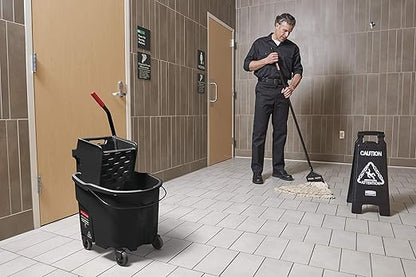 Rubbermaid Commercial Products WaveBrake 35 QT Side-Press Mop Bucket and Wringer Combo on Wheels with Dirty Water Bucket, Black, for Heavy-Duty Floor Cleaning