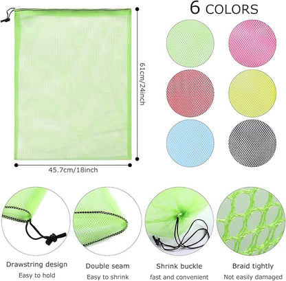 18"X24" 6Pcs Mesh Laundry Drawstring Bag Nylon Drawstring Gym Bag with Cord Lock Closure