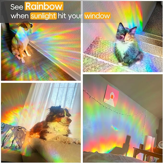 Rainbow Window Privacy Film Decorative Window Sticker, 3D Static Stained Glass Cling Tint for Home Heat Control Non-Adhesive, 23.6 x 78.7 inches