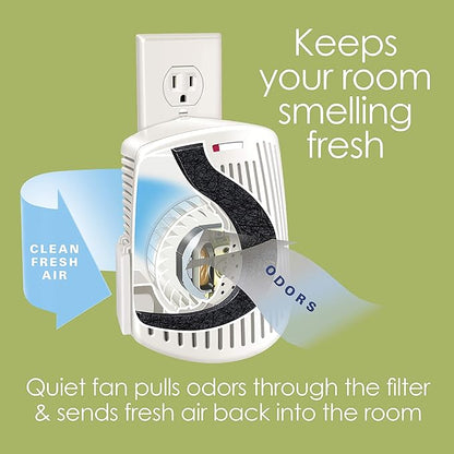 Hamilton Beach TrueAir Plug-Mount Odor Eliminator with Carbon Filter + Green Mountain Scent Cartridge, Common Household-Tobacco, Pet, Bathroom, Trash, On/Off Fan (04530GM)