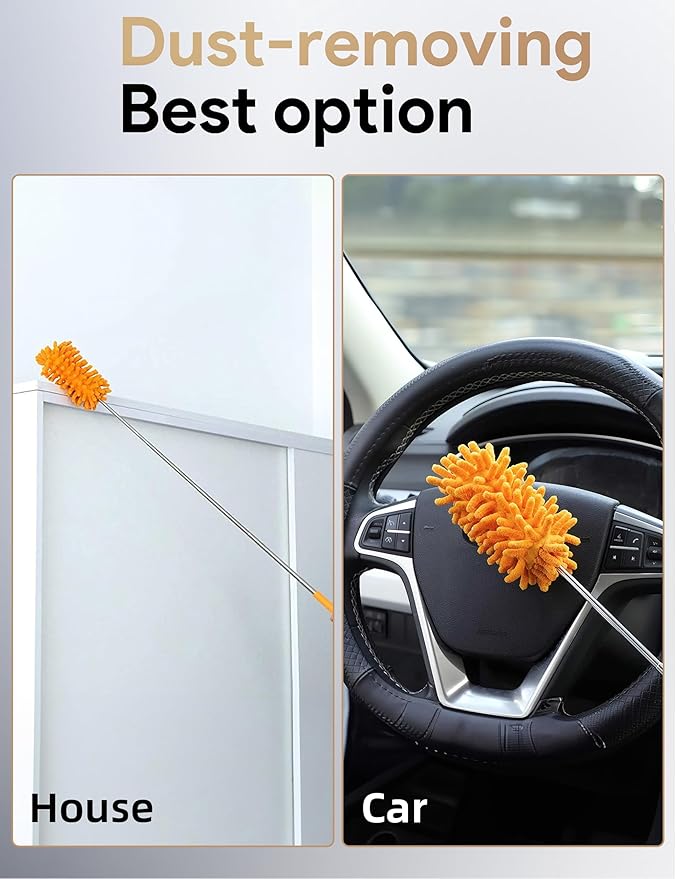 Microfiber Duster for Cleaning, Tukuos Hand Washable Dusters with 4pcs Replaceable Microfiber Heads, Extendable Pole, Detachable Cleaning Supplies for Office, Car, Window, Furniture, Ceiling Fan