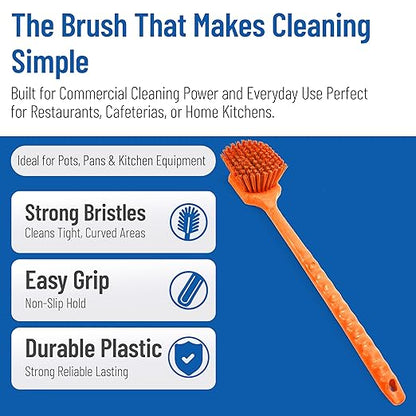SPARTA 40501EC24 Plastic Large Scrub Brush, Kitchen Brush, Utility Brush With Long Handle For Cleaning, 20 Inches, Orange, (Pack of 6)