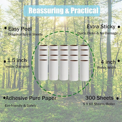 Lint Roller Refills,Extra Sticky Lint Roller Replacement Refills Only, Inside Diameter 1.5 inch, 60 Sheets per Roll (Pack of 20, Total 1200 Sheets, 4 inch)