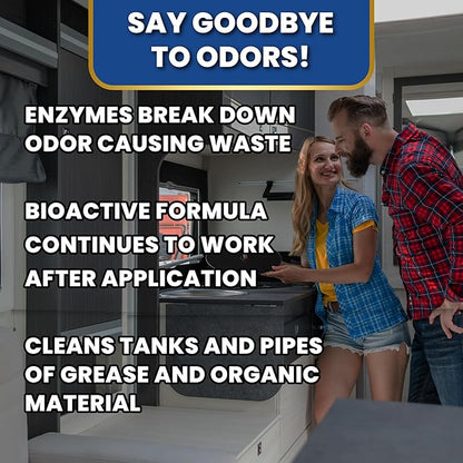 RV Grey Water Tank Treatment and Cleaner, Enzyme Deodorizer for Sink Drains for Camper Gray Tanks
