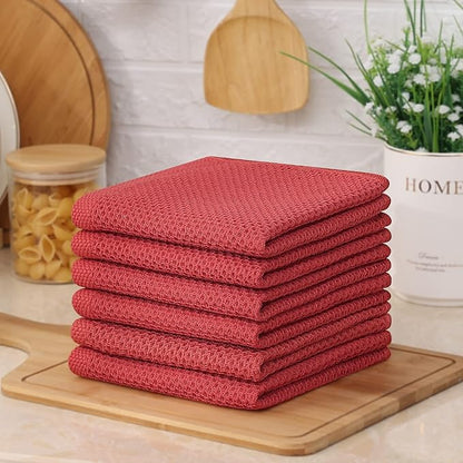 Kitinjoy 100% Cotton Kitchen Dish Cloths (12 X 12 Inches, Brick Red), 6 Pack Waffle Weave Ultra Soft Absorbent Dish Towels for Drying Dishes Quick Drying Kitchen Towels Dish Rags