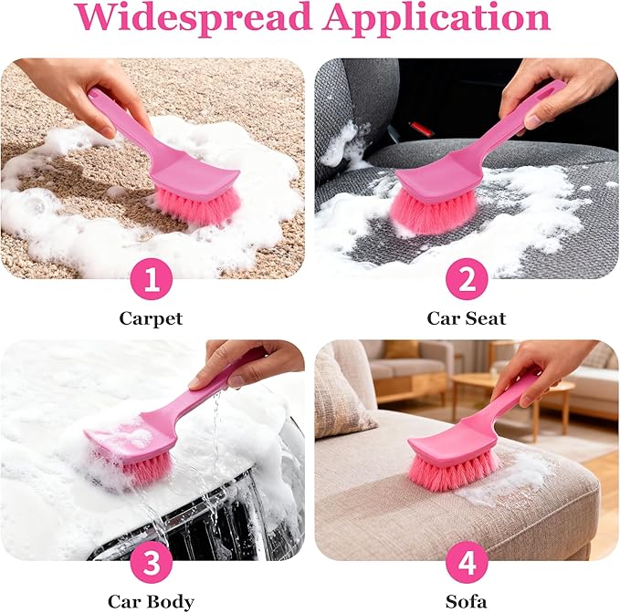 Pink Carpet Brush for Women, Soft Nylon Bristles for Cleaning Leather Seats and Soft, Scratch-Free Cleaning Brushes for Car, Home, Shower, Kitchen