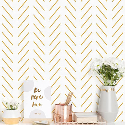 Orainege Yellow and White Peel and Stick Wallpaper Yellow Contact Paper 17.7 in x393.7 in Herringbone Geometric Wall Paper Peel and Stick Modern Lines Decorative Self Adhesive Wallpaper for Bedroom