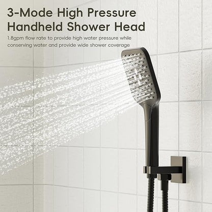 Gabrylly Shower System, 10 Inches Rain Shower Heads with Handheld Spray Combo, Wall Mounted Shower Faucets Sets Complete with Shower Valve Kit, Shower Head and Handle Set, Matte Black