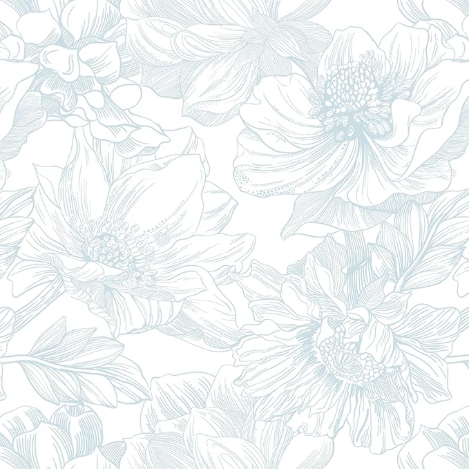 Ismoon Large Floral Peel and Stick Wallpaper Boho White and Blue Contact Paper 17.3inx6.5ft Modern Wall Paper Removable Self Adhesive Vinyl Wallpaper for Bedroom Cabinet Waterproof Mural Wall Decor