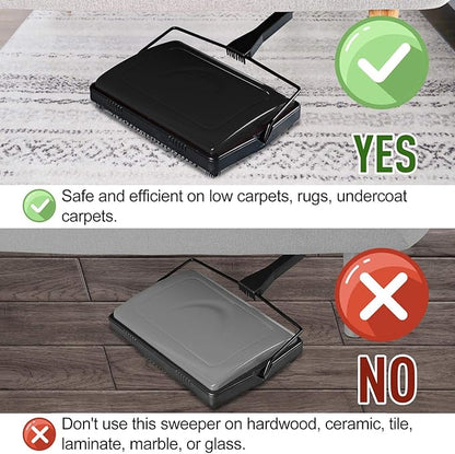 Yocada Carpet Sweeper Cleaner 4 Poles for Home Office Low Carpets Rugs Undercoat Carpets Pet Hair Dust Scraps Paper Small Rubbish Cleaning with a Brush Black