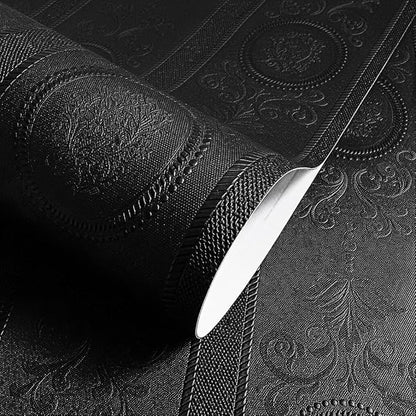 JiffDiff Wallpaper Peel and Stick Textured, 3D Black Embossed Wall Paper Stick on Wallpaper Modern Waterproof Self Adhesive Contact Paper(17.3" x 120")