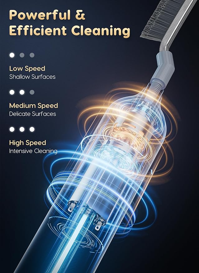 Reciprocating Deep-Clean Brush - Powered by Back-and-Forth Scrubbing Action & LED Light, 3-Speed 2-in-1 Hard and V-Shaped Bristles for Grout, Kitchen, Bathroom, Car, Pet Areas