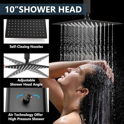 Aolemi Ceiling Mount Shower System Rain Shower Head with Handheld Spray High Pressure Shower Faucet Set Rough-in Valve Shower Trim Kit Included Bathroom Oil Rubbed Bronze 10 Inch Ceiling Shower Head