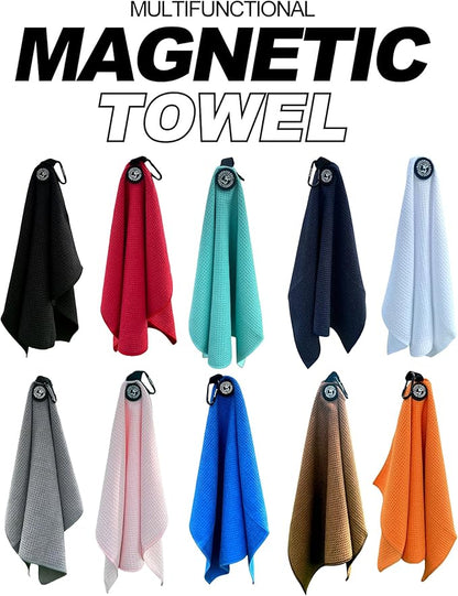 Magnetic Golf Towel with Clip, Microfiber Waffle Design - Industrial Strength Magnet for Strong Hold to Golf Bags, Carts & Clubs - Orange
