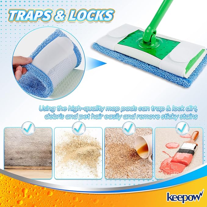 Reusable Mop Pad (UP to 100X) for Swiffer Sweeper Mop, 4 Pack 12.5'' Microfiber Mop Pad Refill Washable for Hard Floor Baseboard Cleaning, Wet/Dry Cleaning Pad