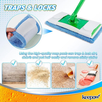 Reusable Mop Pad (UP to 100X) for Swiffer Sweeper Mop, 4 Pack 12.5'' Microfiber Mop Pad Refill Washable for Hard Floor Baseboard Cleaning, Wet/Dry Cleaning Pad