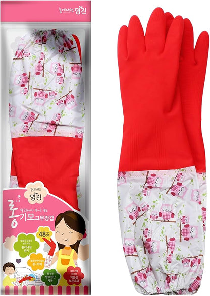 Myungjin Fleece-Lined, Flock Lining, Insulated Long Cuff, Reusable Waterproof Household Kitchen Dishwashing Non-Slip Cleaning Latex Rubber Gloves (2 Pairs)