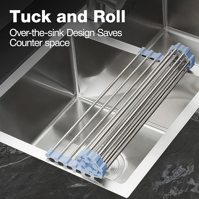 NEZUIBAN Dish Drying Rack with Roll Up and Over Sink for Kitchen,17.5"x11.8",Gray