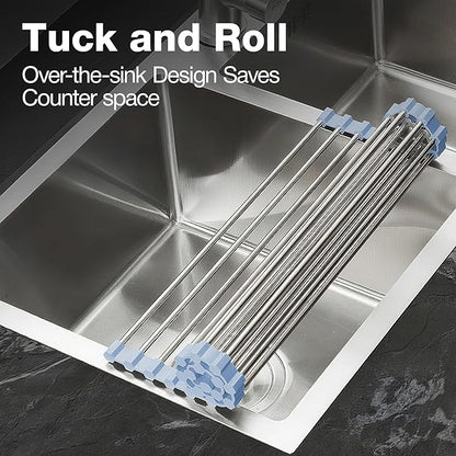 NEZUIBAN Dish Drying Rack with Roll Up and Over Sink for Kitchen,17.5"x11.8",Gray