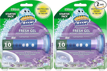 Scrubbing Bubbles Toilet Gel Stamps, Fresh Gel Toilet Cleaning Stamps, Helps Keep Toilet Clean and Helps Prevent Limescale & Toilet Rings, Lavender Scent, 1 Dispenser with 6 Stamps (Pack of 2)