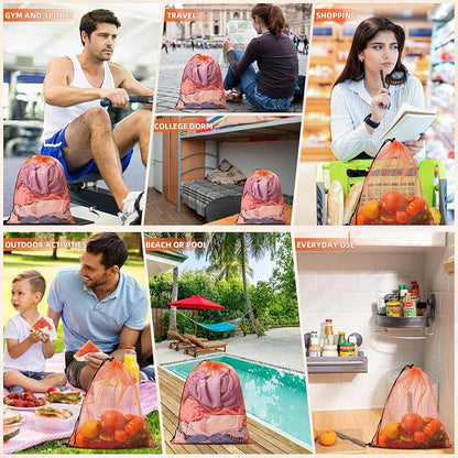 Mesh Bag Drawstring Mesh Bag Multicolor Nylon Bag Small Gym Bag Travel Beach Bag Locking Closure Storage Bag For College, Gym, Yoga, Sport