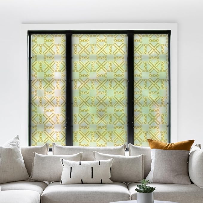DKTIE Celtic Knot Seamless Pattern Full Privacy Window Film for French Doors Stained Glass Look Art Deco Background Japanese Overlap Circle Net (C651, 17.7'' x 78.7'')