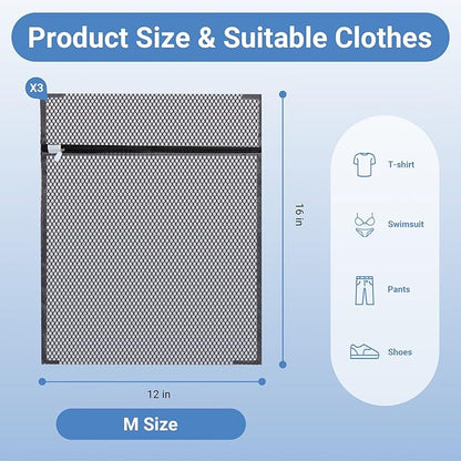 3Pcs 12 x 16 Inches Laundry Bags for Delicates, Durable Honeycomb Mesh Laundry Bags, Sturdy Zipper Laundry Bag for Lingerie, Clothes, Shoes, Socks, Gray