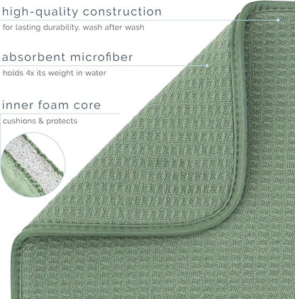 S&T INC. Dish Drying Mat, 16” x 18”, Absorbent Microfiber Kitchen Counter Mat, Dish Drying Pad for Dishes, Utensils, Pots and Pans, Large, Sage Green
