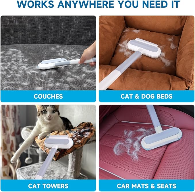Pet Hair Remover, 4-in-1 Reusable Dog & Cat Hair Removal Tool – Standard Handle (17.7"), 1-Pack, Effective Lint Brush for Furniture, Couch, Carpet, Car Seats & Window Screens