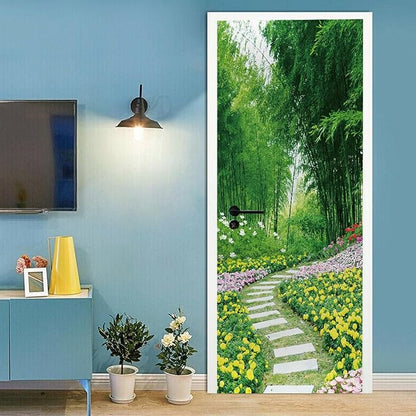A.Monamour 3D Door Stickers for Interior Doors Garden Scenery with Flowers Trees and Path Nature Scenery Vinyl Waterproof Self Adhesive Door Mural Decals for Bedroom Office Bathroom 85x215cm