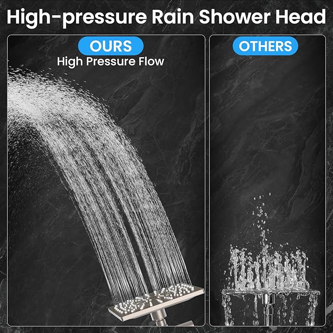 Veken High Pressure Rain Shower Head with Multi-Functions, Square Rainfall Shower Heads with 5-Mode Handheld Spray Combo, Detachable Hand Held Showerhead with Hose, Double Regaderas Para,Starlight
