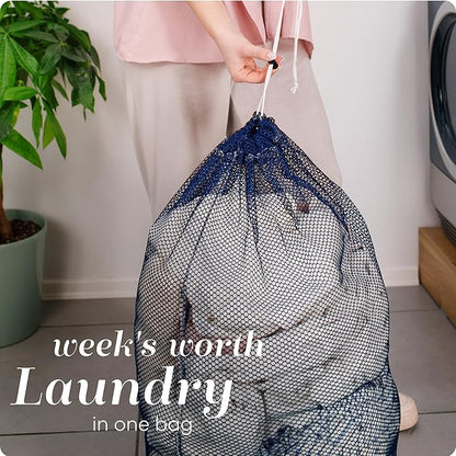 Handy Laundry Mesh Laundry Bags 2 Pack, XL 24 x 36 in, Heavy Duty Nylon, Machine Washable with Drawstring Closure, Large Bag for Delicates, Travel, College Dorm, Camping, Storage, Blue