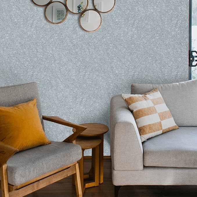 Cohoo Home Gray Peel and Stick Wallpaper Grey Silk Contact Paper for Cabinets and Drawers Silver Textured Self Adhesive Removable Wallpaper Bathroom Bedroom Waterproof Wall Covering 15.7inL 393inW