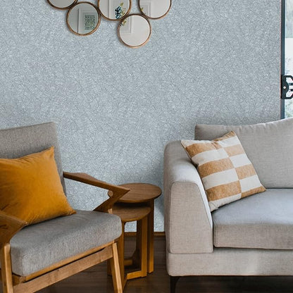 Cohoo Home Gray Peel and Stick Wallpaper Grey Silk Contact Paper for Cabinets and Drawers Silver Textured Self Adhesive Removable Wallpaper Bathroom Bedroom Waterproof Wall Covering 15.7inL 118inW