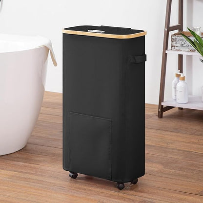 Laundry Basket with Wheels, Tall Dirty Clothes Hamper on Wheels, Rolling Laundry Hamper with lid for Dorm, Bedroom and Bathroom